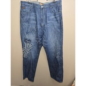 Vintage Akademiks Unseen Forces Jeans Men's 44x36 Y2K Baggy Union Jack Patch